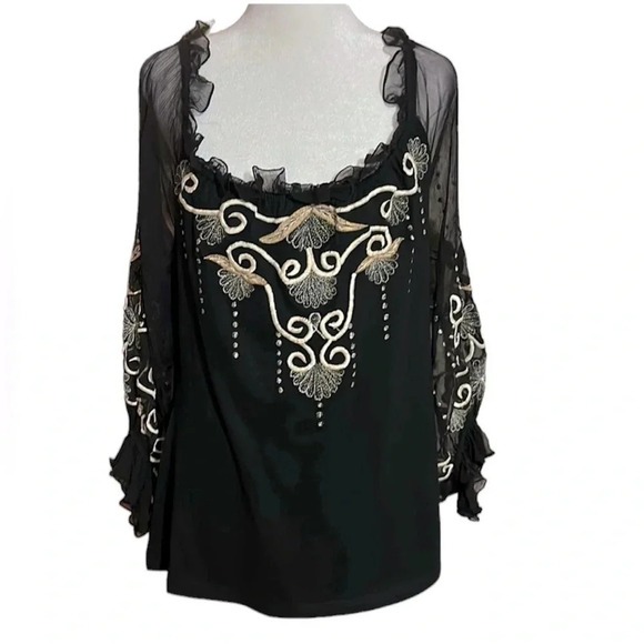 Vintage Collection off shoulder embroidered longsleeve tops size XL - Picture 2 of 9